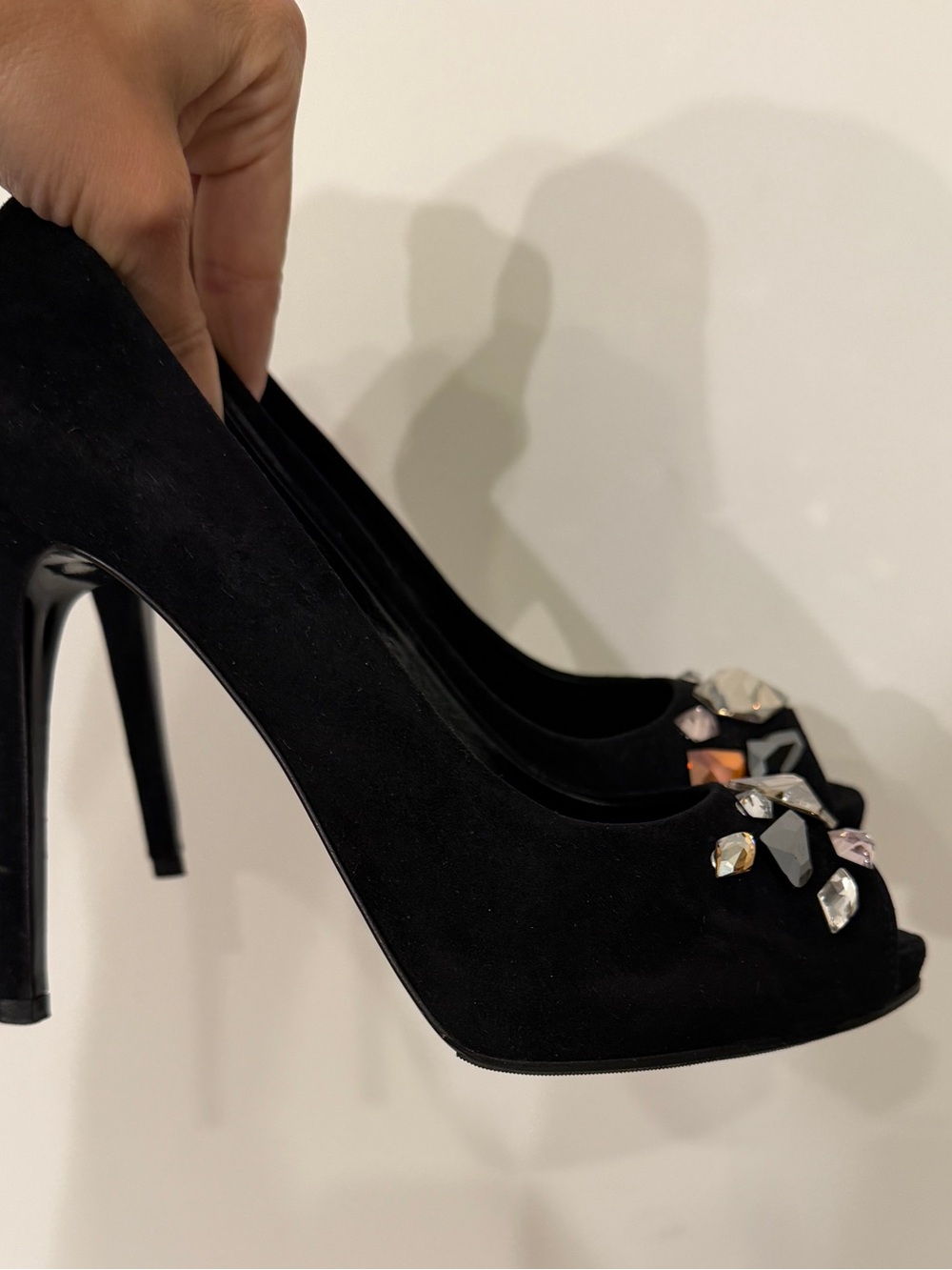 Le Silla Black Suede Crystal Embellished Peep Toe Stiletto Heels EU 36 - Picture 3 of 8